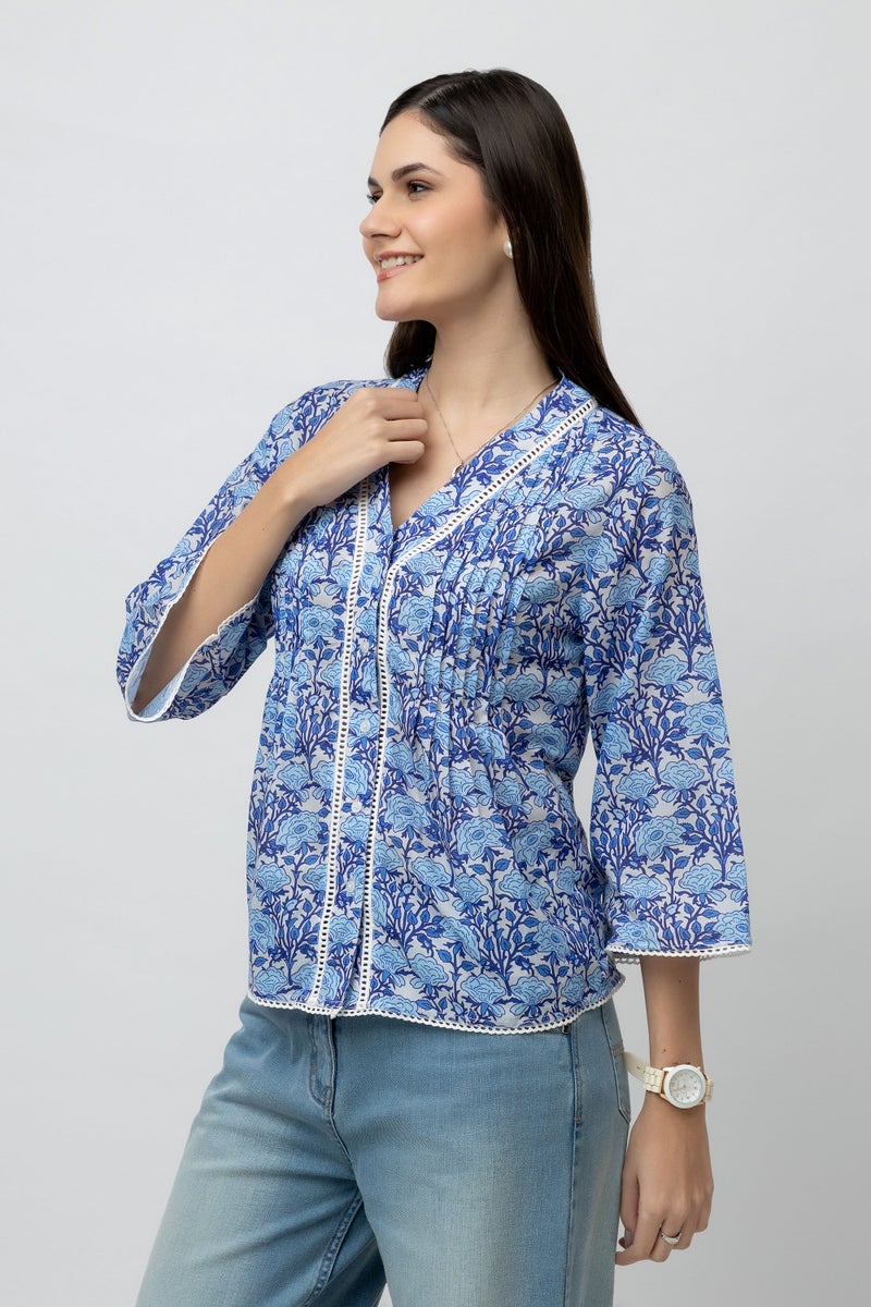 7OUNCE Blue Cambric Printed Top for Women - Image 3